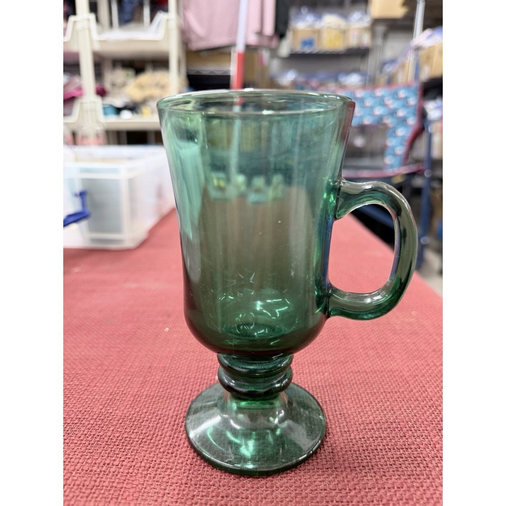 Vintage Libbey Green Glass Pedestal Irish Coffee Mug